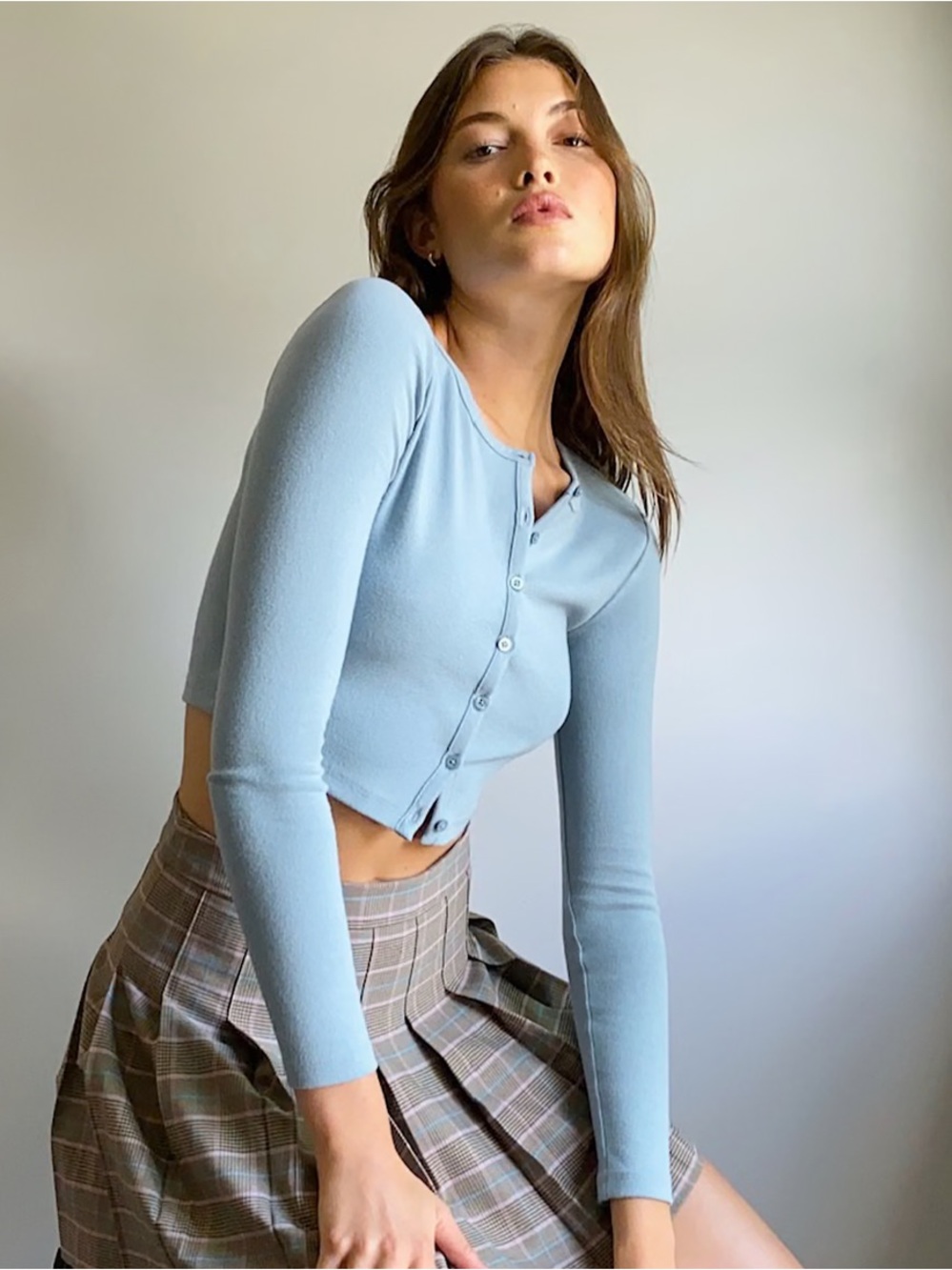 Aritzia Sunday Best BestHug Apple Longsleeve Cropped Ribbed Button Up Cardigan